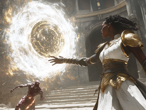 A Female Battlemage Banishes Undead Zombie