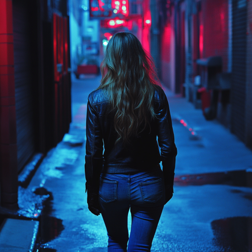 A Female Walking Alone on Chicago Street at Night