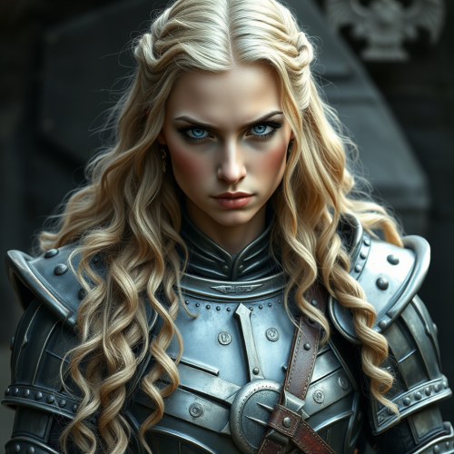 A Female Warrior in Medieval Plate Armor