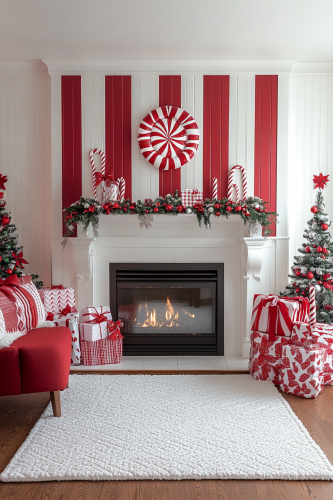 A Festive Candy Cane Fireplace Mantle Display A Festive Candy Cane Fireplace Mantle Display