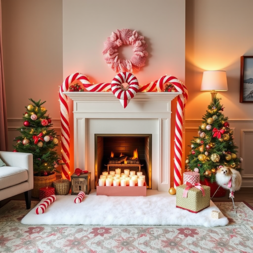A Festive Fireplace with Candy Canes