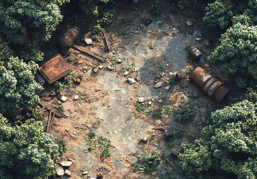 A Forest Riverbed Junkyard Battle Map