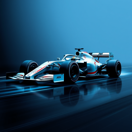 A Formula 1 Car Speeding Out of Darkness