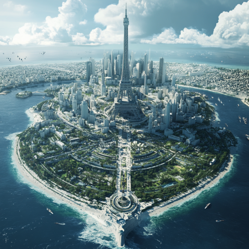 A French city on tropical island, shaped like Paris.