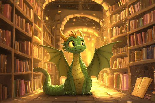 A Friendly Dragon in a Magical Library