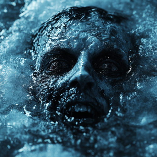 A Frozen Zombie Under Frozen Lake in Winter A Frozen Zombie Under Frozen Lake in Winter