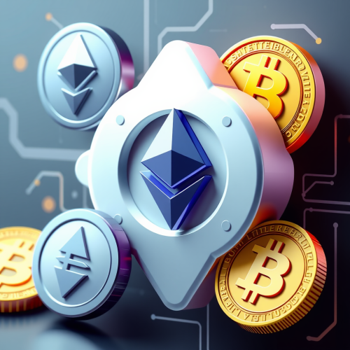 A Futuristic 3D Digital Cryptocurrency Icon Display