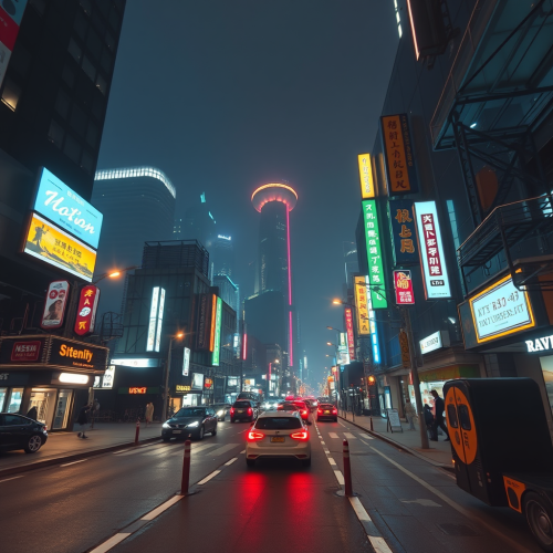 A Futuristic City Night View in First-Person