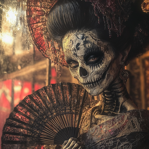 A Geisha Portrait: Half Skeleton, Half Human 