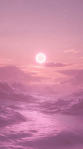 A Gentle Pastel Cosmic Landscape with Glowing Planet