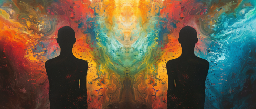 A Ghostly Figure Stares at Colorful Reflection