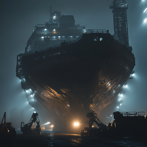 A Giant Mining Ship in the Dark Mist