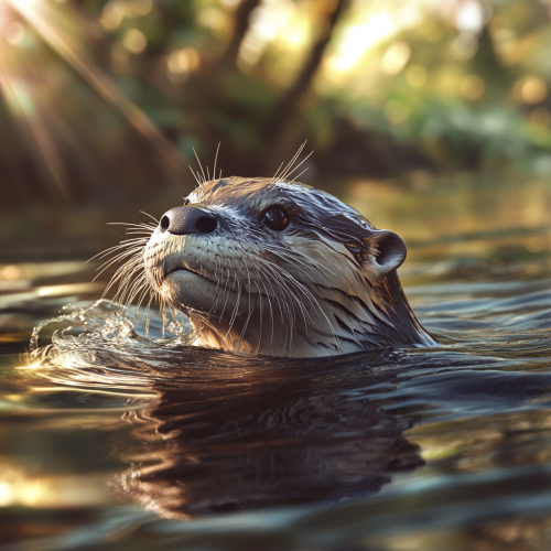 A Giant Otter Swimming in Amazon River Beauty.