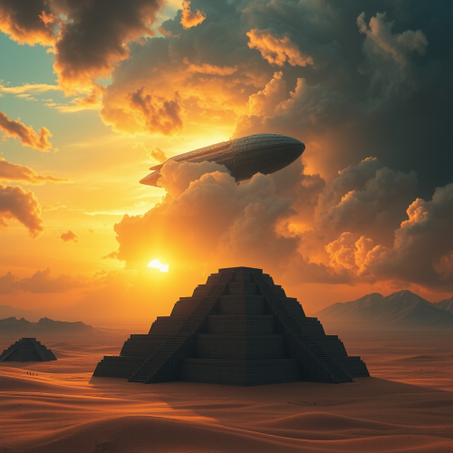 A Giant Spaceship Above Ancient Ziggurat