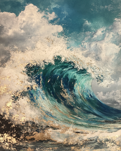 A Giant Wave Reflecting Light in Painted Style