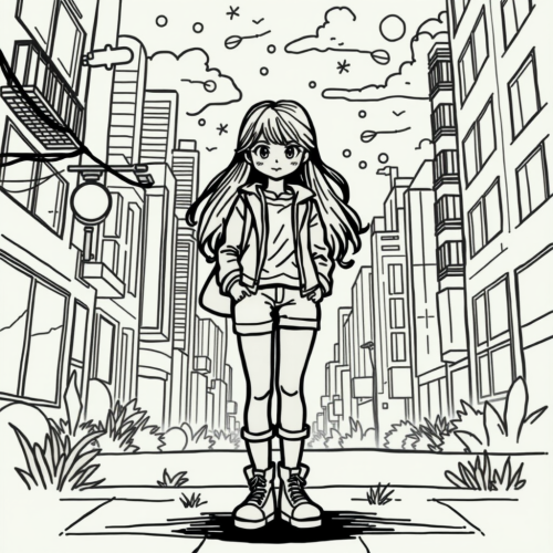 A Girl's Urban Coloring Page