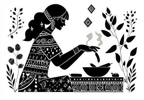 A Girl Cooking Pepperoni in Ancient Slavic Style