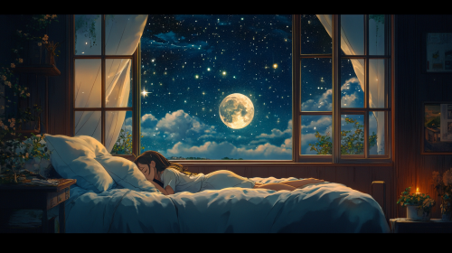 A Girl Dreaming Under Starry Night Sky