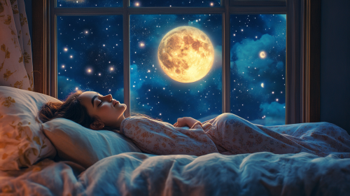 A Girl Sleeping Under Starry Sky