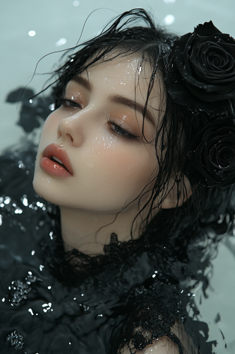 A Girl in Magical Girl Style with Black Roses