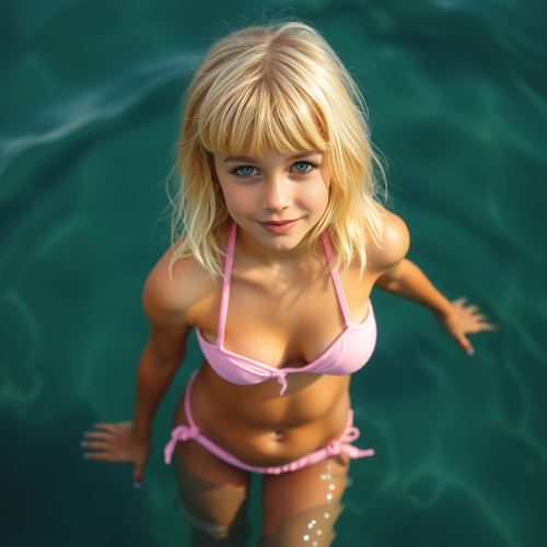 A Girl with Blonde Hair in the Sea