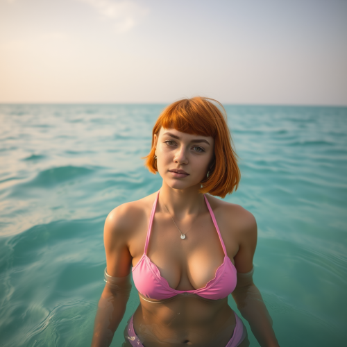 A Girl with Ginger Hair in the Sea