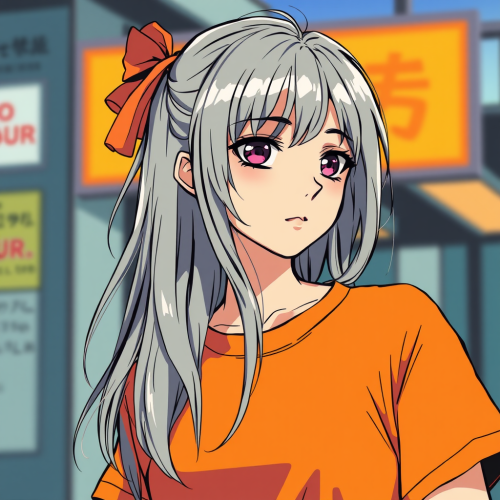 A Girl with Grey Hair in Anime Style