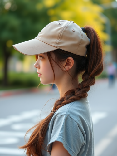 A Girl with Long Brown Hair and Cap