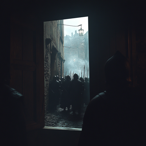 A Glimpse of Armoured Knights in Medieval Alley