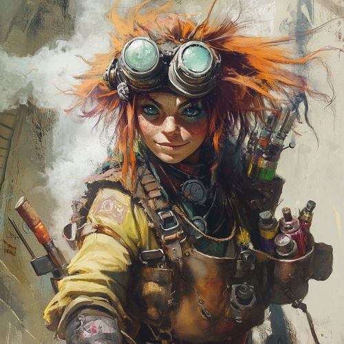 A Gnome Alchemist Creates Explosive Mixtures for Battle