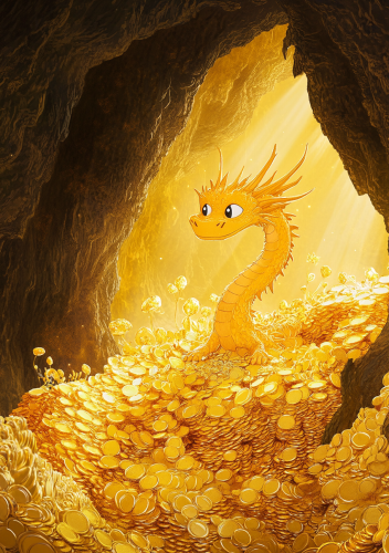 A Golden Dragon on Huge Gold Pile Cave