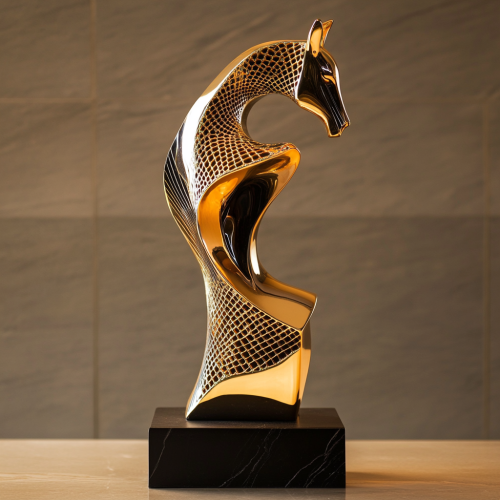 A Golden Horse Statue with Geometric Filigree