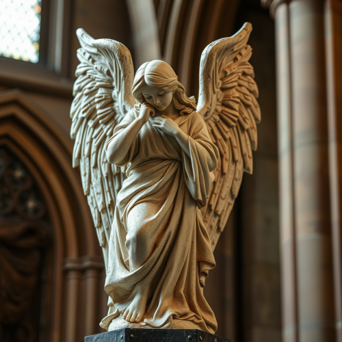 A Gothic Angel Statue Stands Majestically in Courtyard.