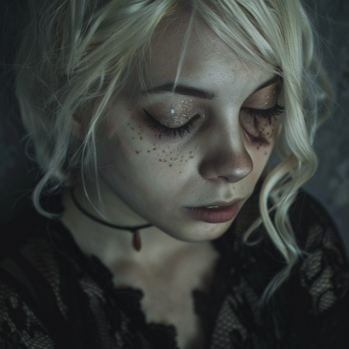 A Gothic Blonde Woman with Missing Eyeball Portrait
