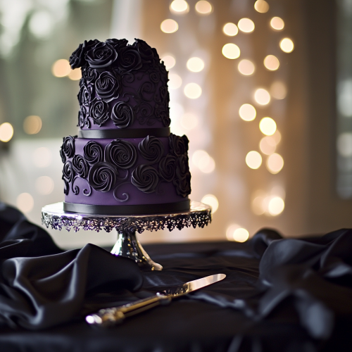 A Gothic Wedding Cake on a Elegant Table