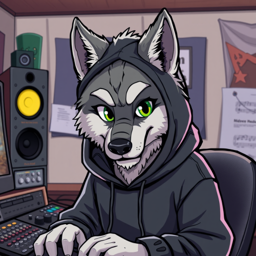 A Grey Wolf Producing Lofi Music at Home