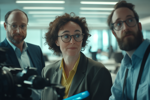 A Group of Office Employees Recording Marketing Video