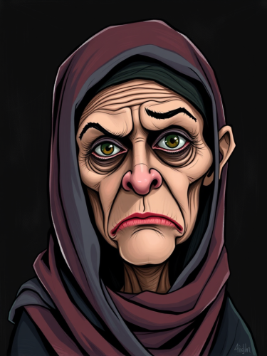 A Grumpy, Caricatured Woman in a Hijab