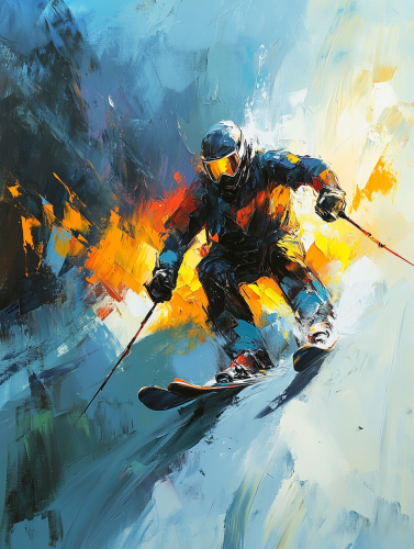 A Guy Skiing with Intensity and Speed