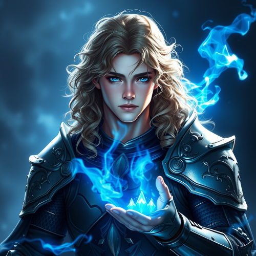 A Half-Elf Male in Blue Magic Armor