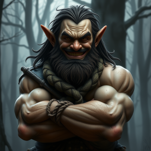 A Halfling Man in Mystical Forest Grins Proudly.