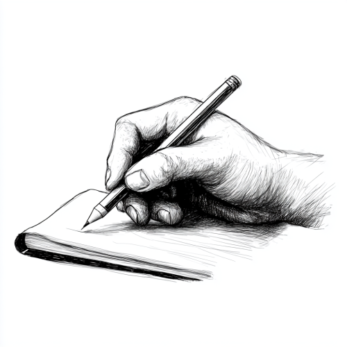 A Hand Writing in Notebook with Pencil Sketch