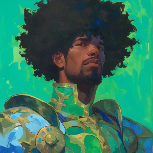 A Handsome Male in Turquoise Armor, Smiling Portrait