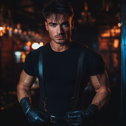 A Handsome Man in Black Attire at Nightclub