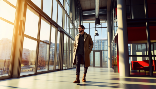A Handsome Man in Winter Coat at Modern Office