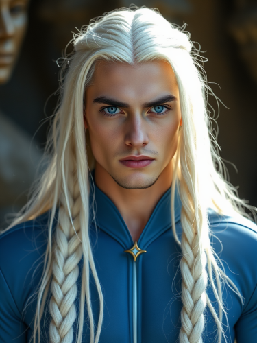 A Handsome Pleiadian Man with Blue Body Suit