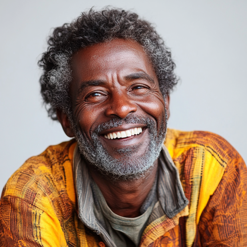 A Happy African Man Laughing Against White Background
