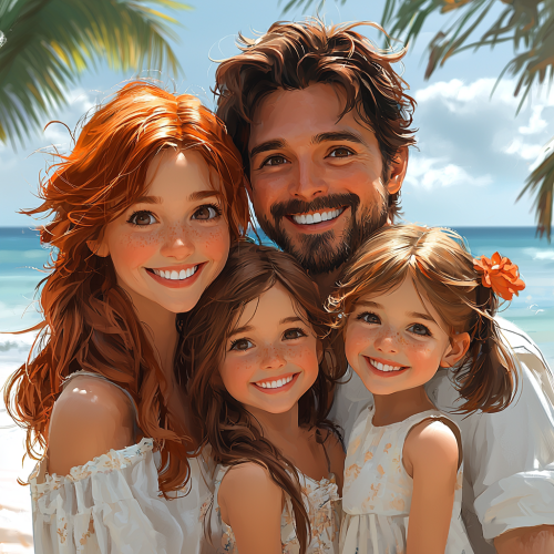 A Happy Family Smiling Together on the Beach