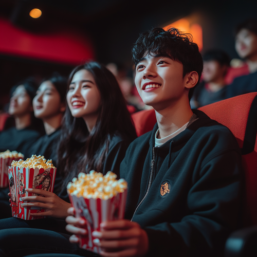 A Happy Group Watching Movie in Cinema A Happy Group Watching Movie in Cinema
