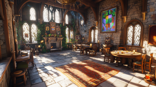 A Happy Medieval Castle Interior in Disney Style